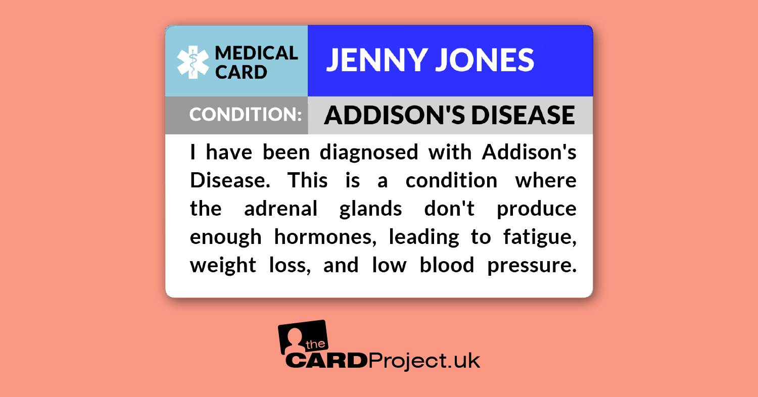 Addison's Disease Medical ID Card (FRONT)